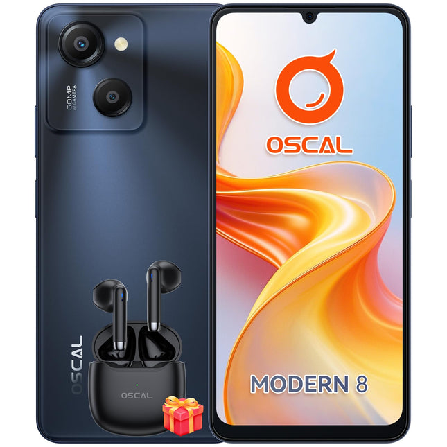 OSCAL Modern 8 nutitelefon ilma lepinguta 16GB+128GB/1TB, 90Hz 6.75" HD+ IPS Android telefon 2Ghz, 50MP+8MP nutitelefon, 6000mAh/18W kiirlaadimine/OTG, näotuvastus/sõrmejäljetuvastus, 5G WiFi/BT5.0 - must