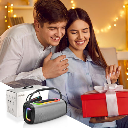 Matast Portable Bluetooth Speaker with Handle, Powerful Bass, BT5.3, IP6 Waterproof Wireless Stereo Pairing Speaker with RGB Multi-Color Rhythm Lights for Home/Outdoor/Party