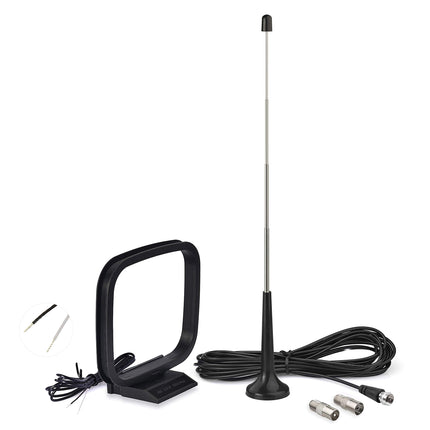 Bingfu FM-teleskoopantenn magnetilise alusega ja AM-silmusantenniga, mis ühildub siseruumides kasutatava digitaalse raadio, Bluetooth-stereo vastuvõtja, AV-audio, vedio-kodukino vastuvõtja tuuneriga