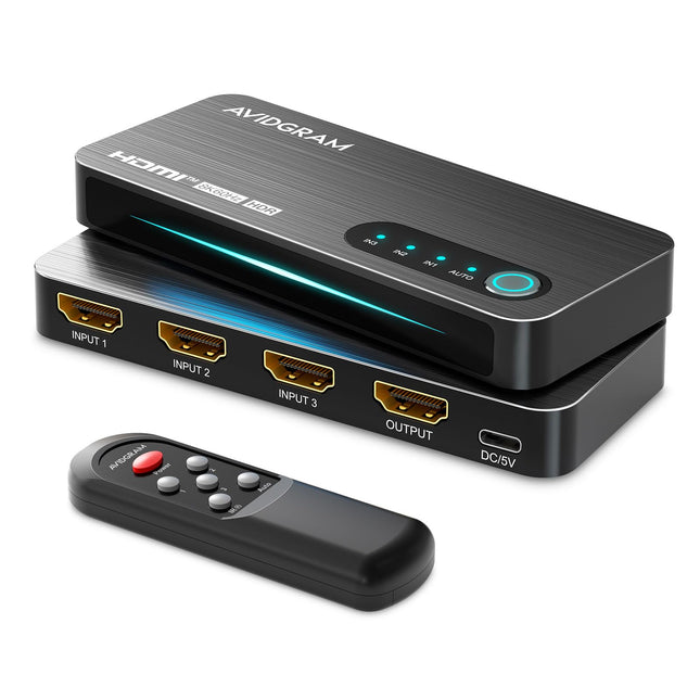 HDMI 2.1 lüliti 3x1, AVIDGRAM 8K HDMI lüliti 3 sisse 1 väljund IR-puldiga, HDMI lüliti 4K 120Hz automaatne tugi 8K 48Gbps