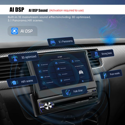 CAMECHO 4+64G 7-tolline autoraadio 1Din juhtmevaba Carplay puutetundliku ekraaniga navigatsiooniga raadio sissetõmmatav manuaalne ekraan tahavaatekaamera Bluetoothi, Android Auto, GPS, WiFi, DSP, FM/RDS, peegli link SWC