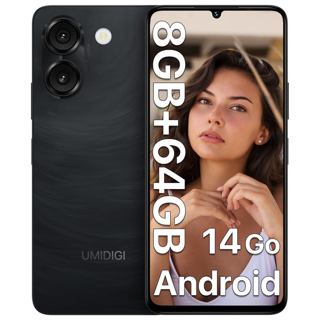 UMIDIGI G9A mobiiltelefon, Android 14 Go nutitelefon ilma lepinguta, 6,75" HD+ kaheksatuumaline Android mobiiltelefon, 8 GB + 64 GB / 1 TB TF, kahe SIM-kaardiga 4G SIM-kaardi lukustamata mobiiltelefonid, 13 MP + 8 MP / 5000 mAh / Face ID / GPS