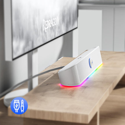 Redragon GS560 Adiemus RGB Desktop Soundbar, 2.0-Channel Computer Speaker with Dynamic Light Bar, Audio Light Sync/Display, Touch Control Backlight with Volume Control, USB Cable
