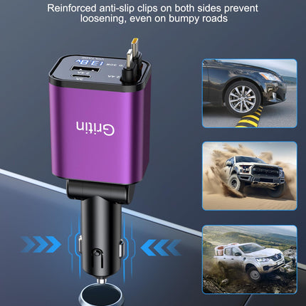 Gritin 4-ühes USB C sigaretisüütaja, 69W autolaadija adapter pingenäidiku ja adaptiivse laadimistehnoloogiaga, USB kiirlaadija iPhone 16/15/14/iPad/Galaxy/Android jne jaoks - lilla