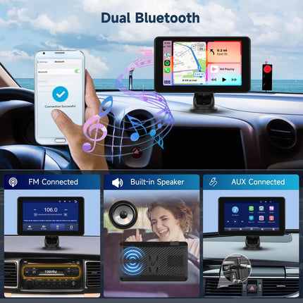 Hodozzy kaasaskantav autoraadio juhtmevaba Carplay Android Auto, 7-tolline puutetundliku ekraaniga autoraadio Bluetooth Hands-Free/Mirrorlink/Super Link/Hääljuhtimine/TF-kaart/AUX, auto multimeediamängija