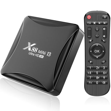 Android TV Box 13.0, Android Box 4 GB RAM 32 GB ROM RK3528 neljatuumaline 64-bitine Cortex-A53 protsessor Toetab 2.4/5.0 GHz kahesageduslikku Wi-Fi 10/100M Etherneti USB 2.0 HD 8K
