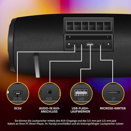 Defender® G22 Bluetooth Speaker – 20W Music Box with TWS, FM Radio, USB, MicroSD, AUX, MP3 Player &amp; Microphone – Portable Speaker with Shoulder Strap, Hands-Free Function &amp; Type-C Charging Port