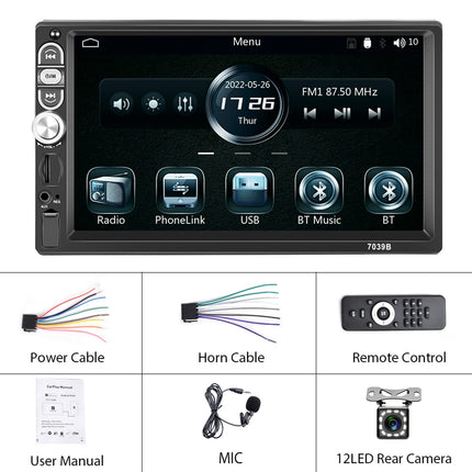 Podofo Carplay 1Din autoraadio 7-tollise ekraaniga, Bluetooth 5.1, Android Auto, peegliühendus iOS-ile ja Androidile, mikrofon/SD/USB/ekvalaiser/rooli juhtimine 7 värvilise nupuga ja tahavaatekaameraga