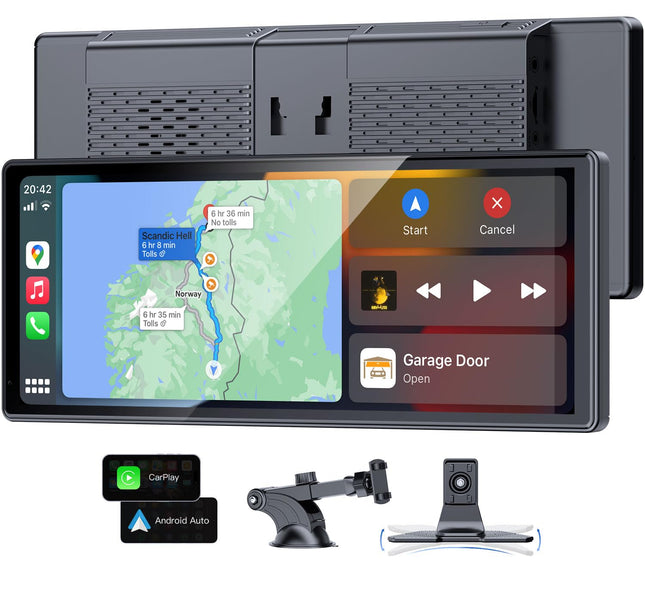 APHQUA 9.26" CarPlay display for Apple Car Play and Android Auto, supports steering wheel control, automatically adjusts screen brightness, Mirror Link, Bluetooth, voice control, GPS navigation, AUX/FM