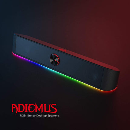 Redragon GS560 Adiemus RGB lauaarvuti heliriba, 2.0-kanaliga arvutikõlar dünaamilise valgusribaga, heli ja valguse sünkroonimine/ekraan, puutetundlik taustvalgus helitugevuse reguleerimisega, USB-kaabel