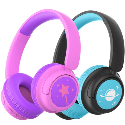 iClever Bluetooth kõrvaklapid lastele, 2 tk pakis, 60-tunnine aku tööiga, helitugevuse piirang 74/85 dBA, stereoheli, Type-C, Bluetooth 5.4, juhtmevabad kõrvaklapid lastele mikrofoniga tahvelarvuti/reisimiseks