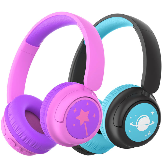 iClever Bluetooth kõrvaklapid lastele, 2 tk pakis, 60-tunnine aku tööiga, helitugevuse piirang 74/85 dBA, stereoheli, Type-C, Bluetooth 5.4, juhtmevabad kõrvaklapid lastele mikrofoniga tahvelarvuti/reisimiseks