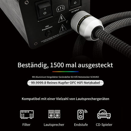 Tertullus HiFi tipptasemel toitekaabel C15 toitekaabel HiFi audio IEC kaabel Schuko pistiku ja IEC pistikuga (E820, 1m)