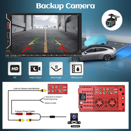 CAMECHO kahe DIN-iga autoraadio juhtmevaba Carplay ja Android Auto toega, 2 DIN-iga autoraadio 7-tollise autoekraaniga, puutetundliku ekraaniga autoraadio Bluetoothi, FM-raadio, EQ ja USB-ühendusega + tahavaatekaamera + mikrofon