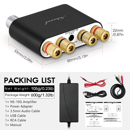Nobsound NS-10G Mini Bluetooth 5.0 Digital Stereo Amplifier 100W HiFi Power Amp with Power Supply (Black)