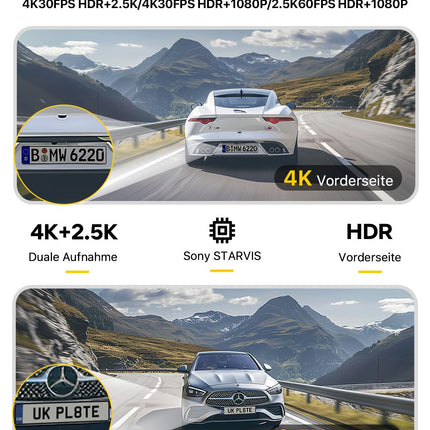 GKU 4K+2.5K autokaamera esi- ja tagaosas 5GHz WiFi-ga, autokaamera 64G SD-kaardiga, STARVIS öönägemisfunktsioon, 1.5" IPS-ekraan, GPS-autokaamera, 24H parkimise jälgimine, 360° pööratav. Max. 512GB