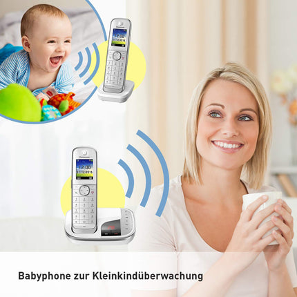 Panasonic KX-TGJ322GW Family Phone with Answering Machine (DUO Cordless Phone, Low Radiation, Do Not Disturb, DECT Base Station) Black/White