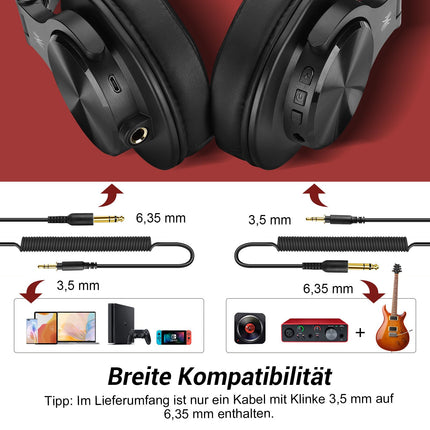OneOdio Bluetooth-kõrvaklapid kõrva peale, 72 tundi HiFi stereo juhtmevabad kõrvaklapid, juhtmevabad kõrvaklapid 6,35 mm ja 3,5 mm pistikuga stuudio DJ mobiiltelefoni arvuti võimendi jaoks - punane
