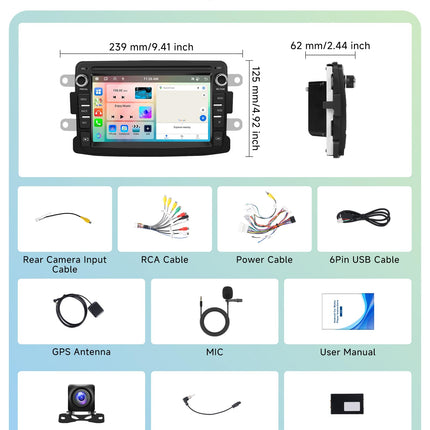 4G+64G 8-Core Podofo 7" Car Radio Bluetooth For Renault Dacia Duster Sandero Dokker Logan Lodgy Captur Carplay Android Auto,WiFi GPS Navi RDS/FM DSP,Android 13 Radio 2 din with AHD Rear View Camera