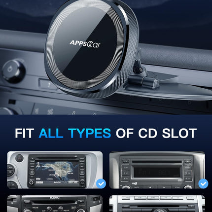 APPS2Car Magsafe CD Player Phone Mount [17 Strong Magnets] Magnetic CD Phone Holder for Car, Hands-Free Car Mount Compatible with iPhone 16, 15, 14, 13, 12 Pro Max Mini Plus, MagSafe Case