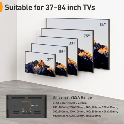 Perlegear pööratav ja kallutatav teleri seinakinnitus 37–84-tollistele lame- ja kumeratele teleritele, teleri kinnituse max. VESA 600x400 mm kuni 60 kg