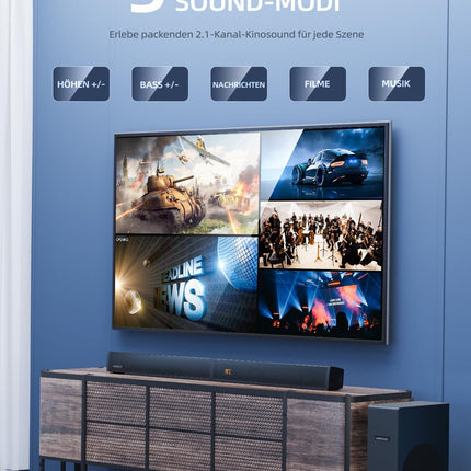MEREDO Soundbar for TV PC Gaming Soundbar with Subwoofer 2.1CH Detachable 2-in-1 Computer Speakers USB Audio Transmission and Adjustable Bass/Treble 5 EQ - HD-ARC/BT 5.4/Optical/AUX-80cm