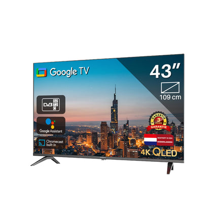 TEEVIEW TV43QQG-EU 43" Google Smart QLED 4K UHD TV, Wi-Fi, Bluetooth, 3x HDMI, Triple Tuner, Voice Control, Integrated Streaming Apps