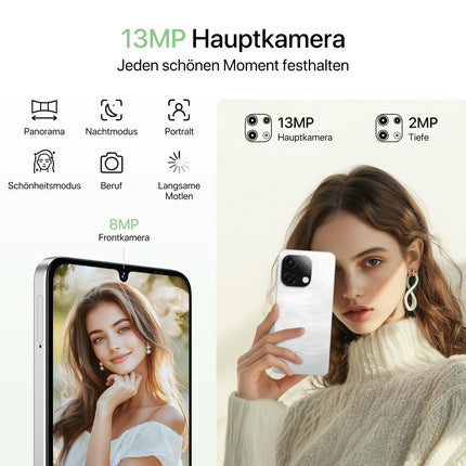 UMIDIGI G9T mobiiltelefon, Android 14 nutitelefon ilma lepinguta, 6,75 tolli 90Hz, 8 GB RAM 128 GB ROM 1 TB, 5000mAh, 13MP 8MP, kahe SIM-kaardiga 4G SIM-kaardivabad mobiiltelefonid, sõrmejäljelugeja ja näotuvastus, GPS, 2,4G 5G WiFi