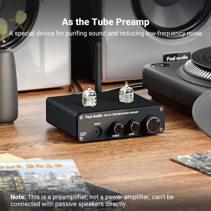 Fosi Audio Box X3 5725W lamp-fono-eelvõimendi, plaadimängija eelvõimendi MM-fonograafile, Bluetooth 5.0 mini-stereo-Hi-Fi eelvõimendi koduseks helisüsteemiks