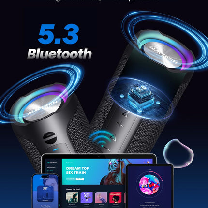 AUKTECH Portable Bluetooth Speaker 30W, IPX7 Waterproof, 24h Battery, Music Box with LED Light, Bluetooth 5.3, Hands-Free Function, Compatible with Mobile Phone &amp; PC – Ideal for Outdoors, Parties, Travel