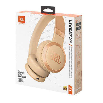 JBL Live 670 NC – Bluetooth-kõrvaklapid adaptiivse mürasummutusega – Juhtmevabad kõrvaklapid JBL Signature Sound ja häälassistendiga – Pikaajaline muusikanauding kuni 65 tundi – Sandstone'i värvi