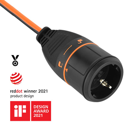 Electraline 01650 pikendusjuhe 3M 3G1.5 koos Electralock pistikupesaga ja toiteühenduse lukustussüsteemiga, mis hoiab ära ühendatud seadme juhusliku lahtiühendamise selle kasutamise ajal.