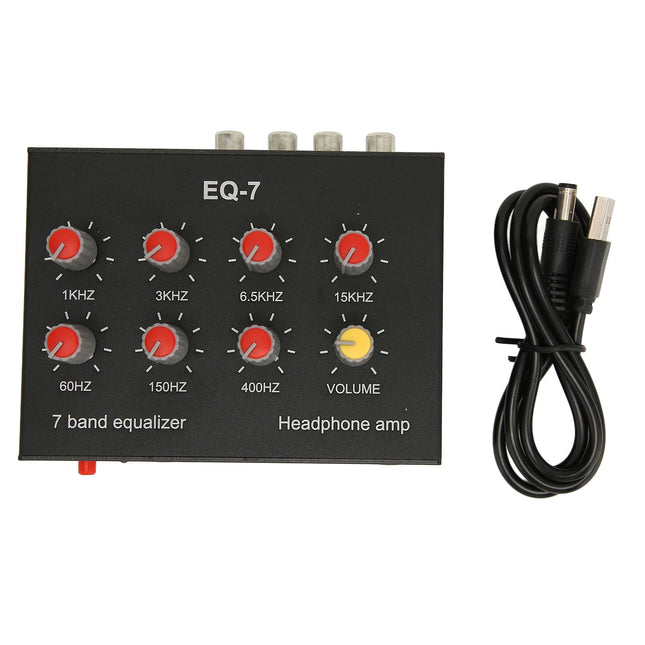 Asixxsix EQ7 autoaudio graafiline ekvalaiser, 7-ribaline autoaudio ekvalaiser 3,5 mm AUX-sisendiga, väljund, sisend, kahekanaliline, 12 dB, kõrge bassi reguleerimine, digitaalne ekvalaiser