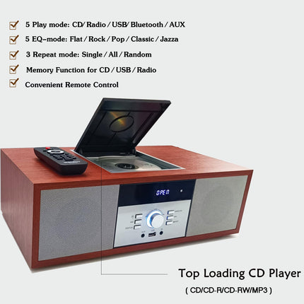 Kompaktsed süsteemid Nostalgiline Bluetooth-stereosüsteem koju, WISCENT Vintage Micro HiFi Systems CD-mängija Bluetooth-heli voogedastusega, FM-raadio, USB-port, Aux-sisend, muusikakeskus
