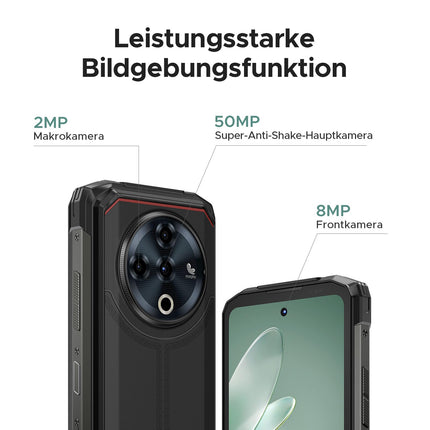 DOOGEE Fire 6 Power Outdoor Handy Ohne Vertrag 20GB + 256GB/2TB Outdoor Smartphone, 15500mAh, 6,56 Zoll HD+ Outdoor Handy Android 14, 50MP Kameran, Taschenlampe, Dual 4G SIM/NFC/Face ID/Fingerabdruck