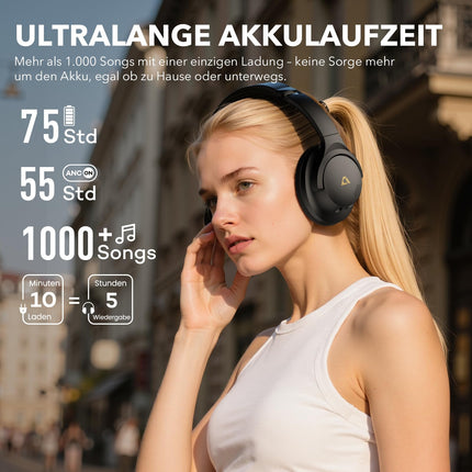 1Mii Y8 juhtmevabad Bluetooth-kõrvaklapid, hübriidne aktiivne mürasummutus, LDAC kõrglahutusega heli, 75 tundi mänguaega, mugav istuvus ja kokkupandavad kõrvaklapid - must-sinine