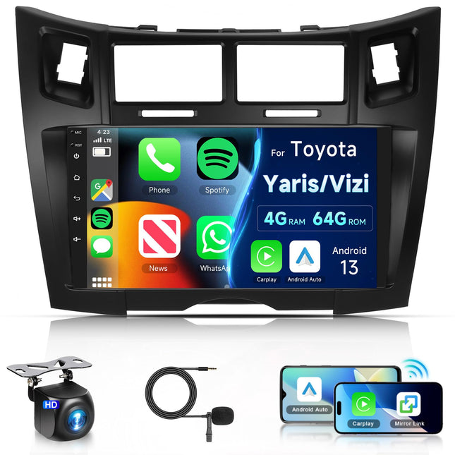 8-tuumaline 4G+64G autoraadio Toyota Yaris/Vizi 2005-2011 jaoks, Hodozzy 9-tolline puutetundlik ekraan, Carplay, Android Auto, 2 DIN raadio, Navi, Bluetooth, DSP, WiFi, FM, RDS, tahavaatekaamera