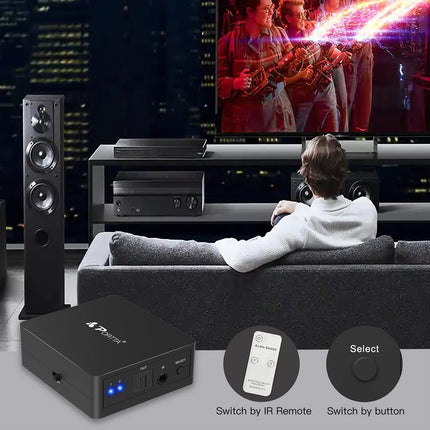 Portta Toslink 2x1 lüliti / SPDIF digitaalne optiline audio Toslink 2x1 lüliti kaugjuhtimispuldiga - 2 sisendit, 1 väljund, tugi 5.1CH / LPCM2.0 / DTS / Dolby-AC3 PS3 DVD-mängijale ja helivõimendile