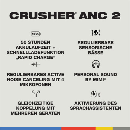 Skullcandy Crusher ANC 2 kõrvaklapid mürasummutavate juhtmevabade kõrvaklappidega, millel on sensoorne bass, 50-tunnine aku tööiga, Skull-iQ, Alexa tugi, mikrofon, Bluetooth-ühilduv - Preppy Summer