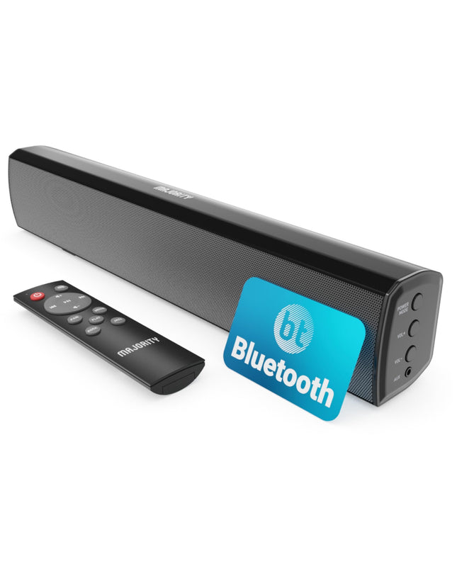 MAJORITY Bowfell heliriba telerile ja arvutile | 50W mini-heliriba Bluetooth 5.0-ga | 2.0 stereokõlarid | USB-taasesitus, AUX ja optiline sisend | Komplektis kaugjuhtimispult (must)