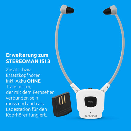 TechniSat STEREOMAN ISI 3 - kõrvaklapid (teine ​​kuular, juhtmevabad stereo kõrvaklapid koos akuga, ilma saatjata, sobivad ainult STEREOMAN ISI 3 jaoks) valged