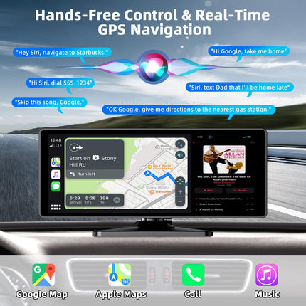 10,26-tolline juhtmevaba Carplay Android Auto ekraan, kaasaskantav autostereo 4K armatuurlauaga + 1080P tahavaatekaamera, Siri/Google Assistant, GPS-navigatsioon, Bluetooth, Mirror Link, FM, 64G TF kõikidele sõidukitele