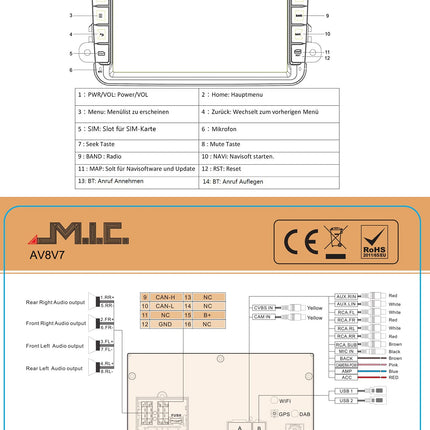 MIC AV8V7-Ultra Android 13 autoraadio navigatsiooniga Qualcomm Snapdragon 665 8G+256G asendaja VW Golf T5 Touranile Passatile RNS RCD Skoda SEATile: SIM DAB Plus BT 5.0 WiFi 2din 8" IPS karastatud klaasist ekraan USB