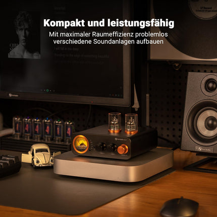 Fosi Audio MC331 Tube Integrated Amplifier with DAC, 2 Channel Home Stereo Audio Amplifier for HiFi Bookshelf Speakers/3.5mm Headphones, Retro VU Meter Preamplifier with Bluetooth and USB/Opt/Coax/RCA