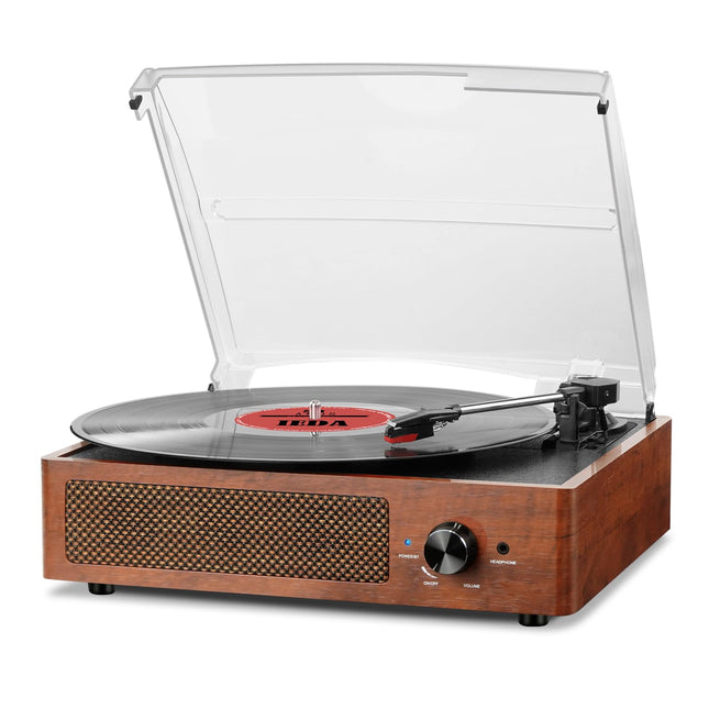 Vinüülplaadimängija Bluetooth-plaadimängija sisseehitatud kõlaritega Vintage-plaadimängija Plaadimängija 3-käigulise helitugevusega 33/45/78 U/automaatse seiskamisega RCA/Aux-sisendiga 3,5 mm
