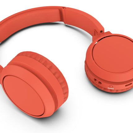 PHILIPS Audio TAH4205RD/00 kõrvaklapid bassivõimendi nupuga (Bluetooth, 29 tundi mänguaega, kiirlaadimine, müraisolatsioon, kokkupandav), punased
