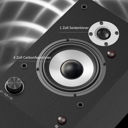 Aktiivne Bluetooth-riiulikõlaripaar - HiFi-kõlar 100W RMS - USB/AUX/optiline sisend/koaksiaalsisend/RCA-sisend - 4" kesksagedus-bass ja 1" kõrgsageduskõlar - kompaktne riiulikõlar - must