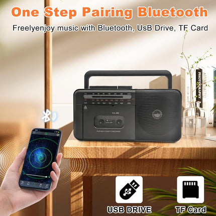 Cassette player Bluetooth Boombox, Tape Recorder AM/FM/SW Radio Stereo Tape Player/Recorder with large speaker and headphone jack, USB/TF/MP3 Tape Player AC powered or