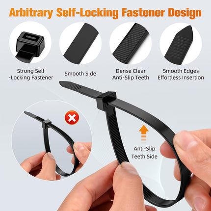 NORSHY Cable Ties Black Resealable 500 mm x 7.6 mm, Cable Ties UV-Resistant 75KG Ultra Strong, Heat-Resistant Zip Ties 100 Pieces for Cable Management, Gardening, Workshops