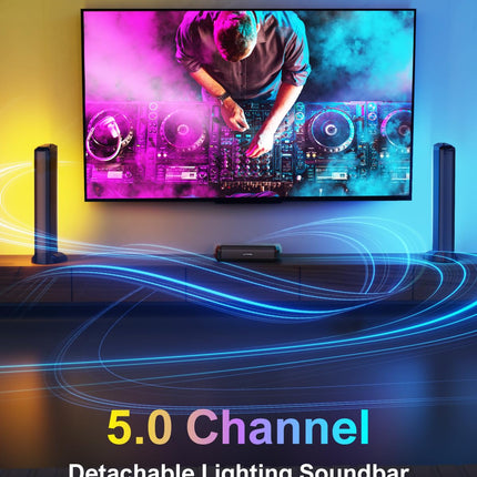 ULTIMEA 5.0-kanaliline heliriba teleritele, RGB-valgustusega heliriba kodukinole, jagatav arvuti heliriba rakenduse juhtimisega, reguleeritava ekvalaiseriga helisüsteem, Bluetooth 5.3, HDMI-ARC/Opt/AUX, Apollo S70